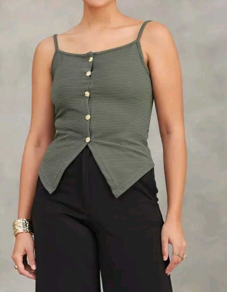 Olive Green Button-Front Tank ToP