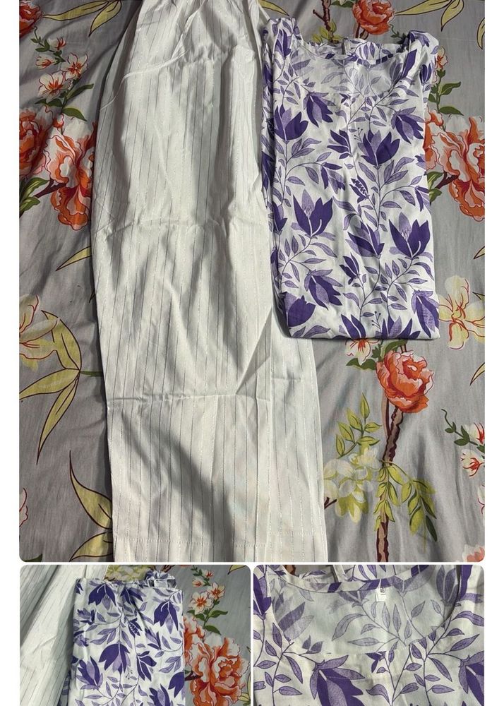 Floral Print Kurta with White Pants