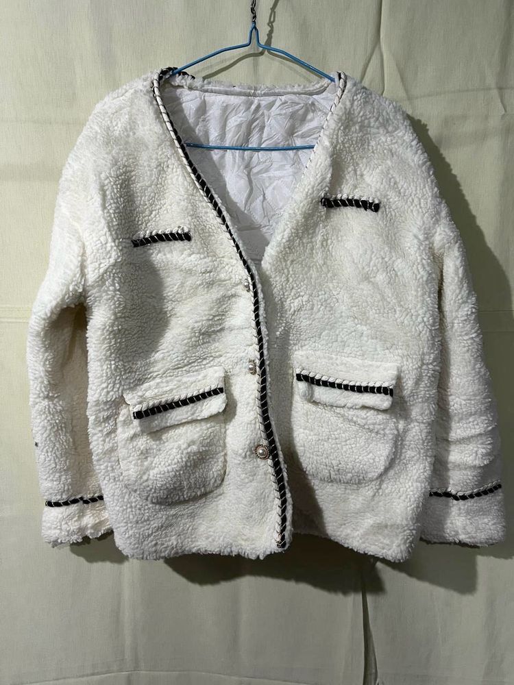 Fluffy White Textured Jacket