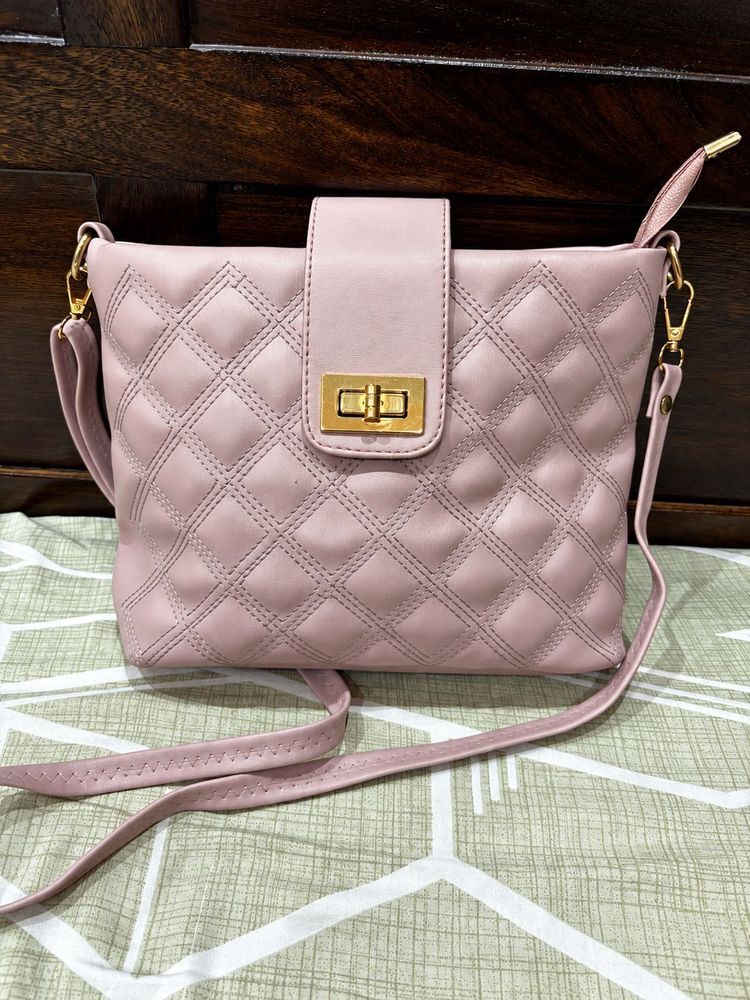 Stylish Pink Quilted Crossbody Bag