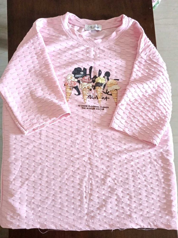 Pink Textured Graphic T-Shirt