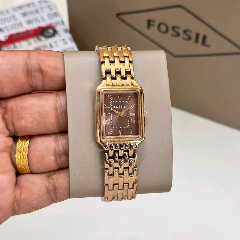 Fossil Rectangle Dial Gold Watch