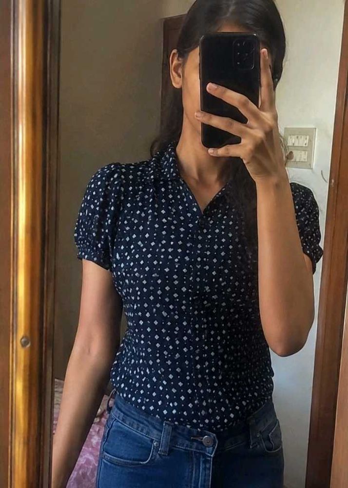 Stylish Navy Blue Printed Top