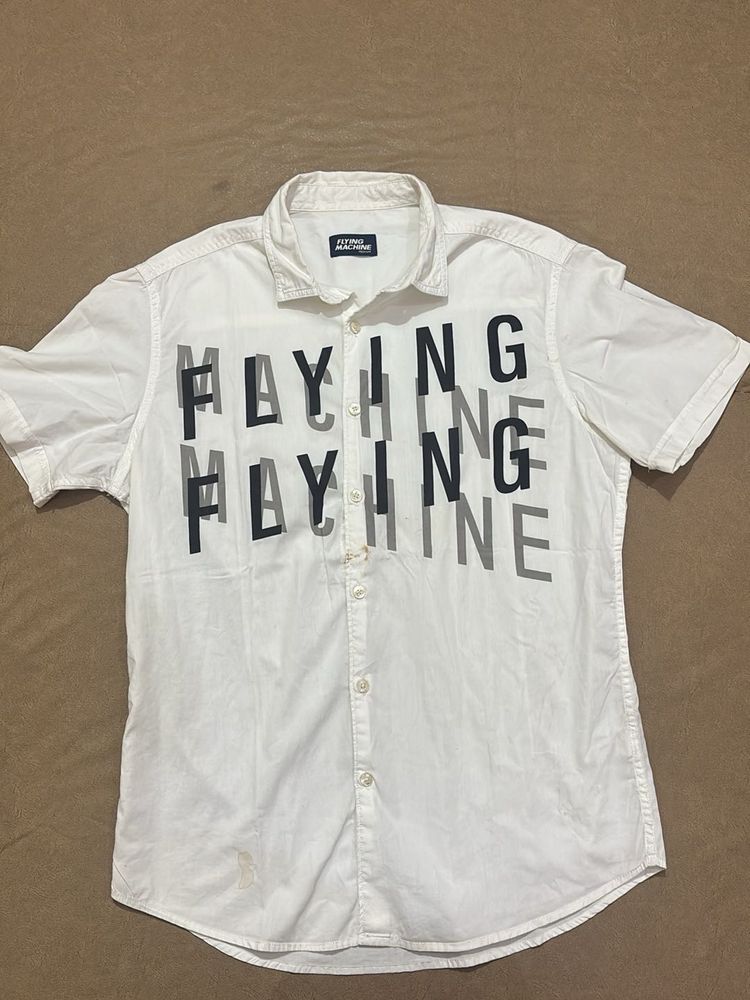 Flying Machine White Graphic Shirt