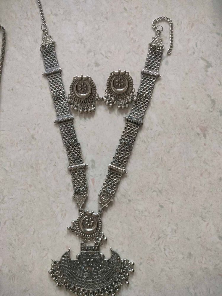 Oxidized Silver Necklace &amp; Earrings Set
