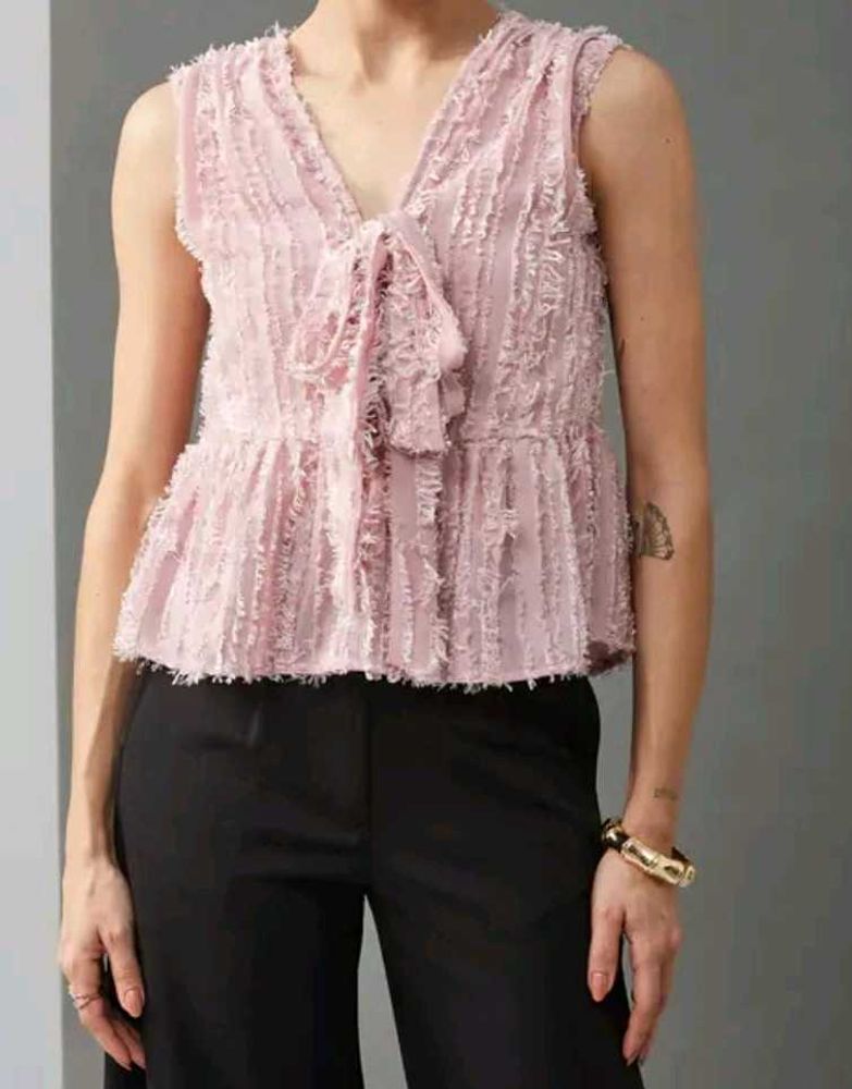Chic Pink Peplum Top with Bow Detail