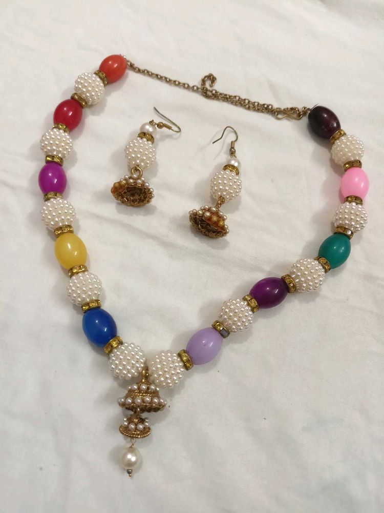 Colorful Beaded Necklace &amp; Earrings Set