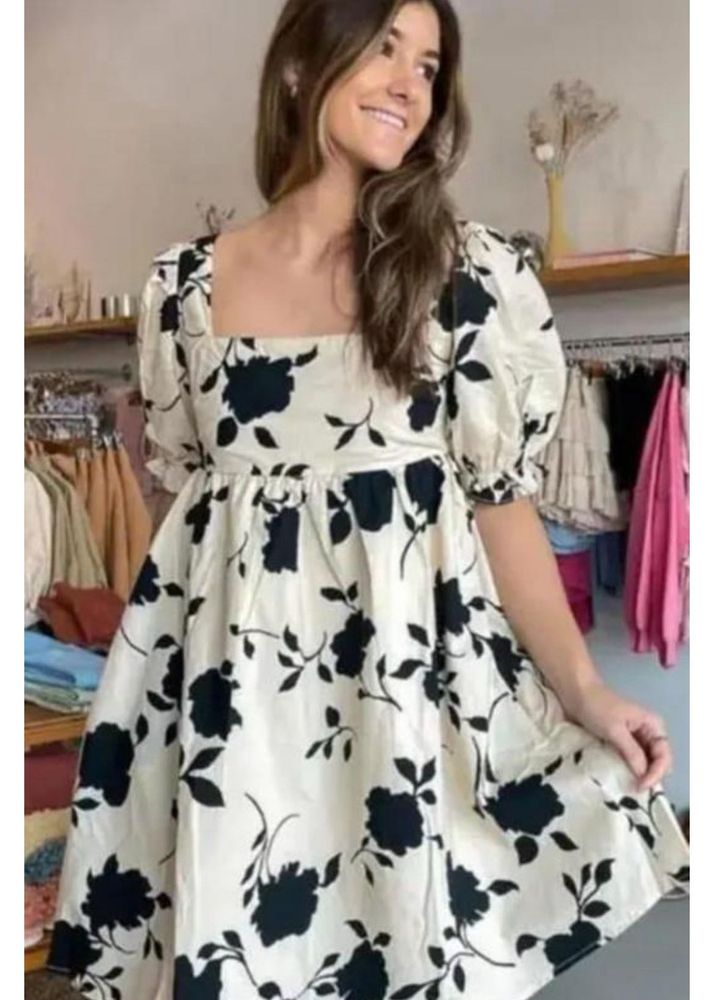 Chic Floral Print Puff Sleeve Dress