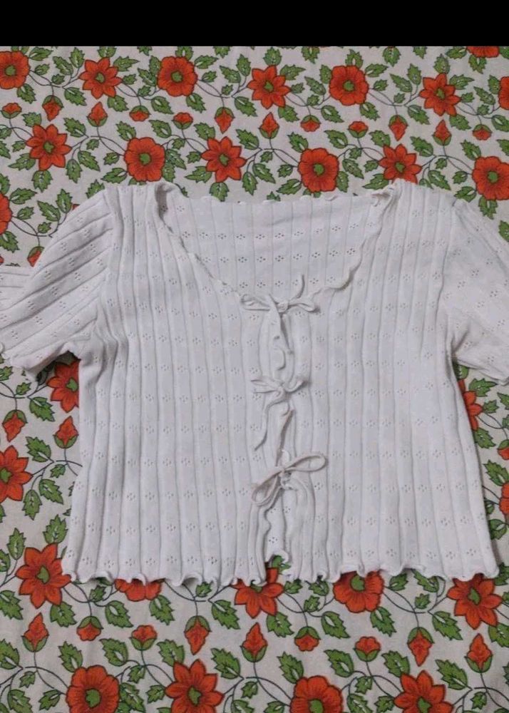 Cute White Crochet Tie-Up Top