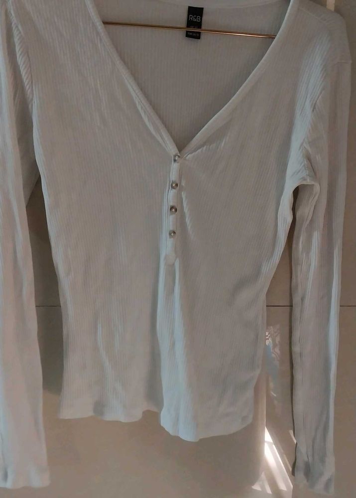 Ribbed V-Neck Long Sleeve Top size s
