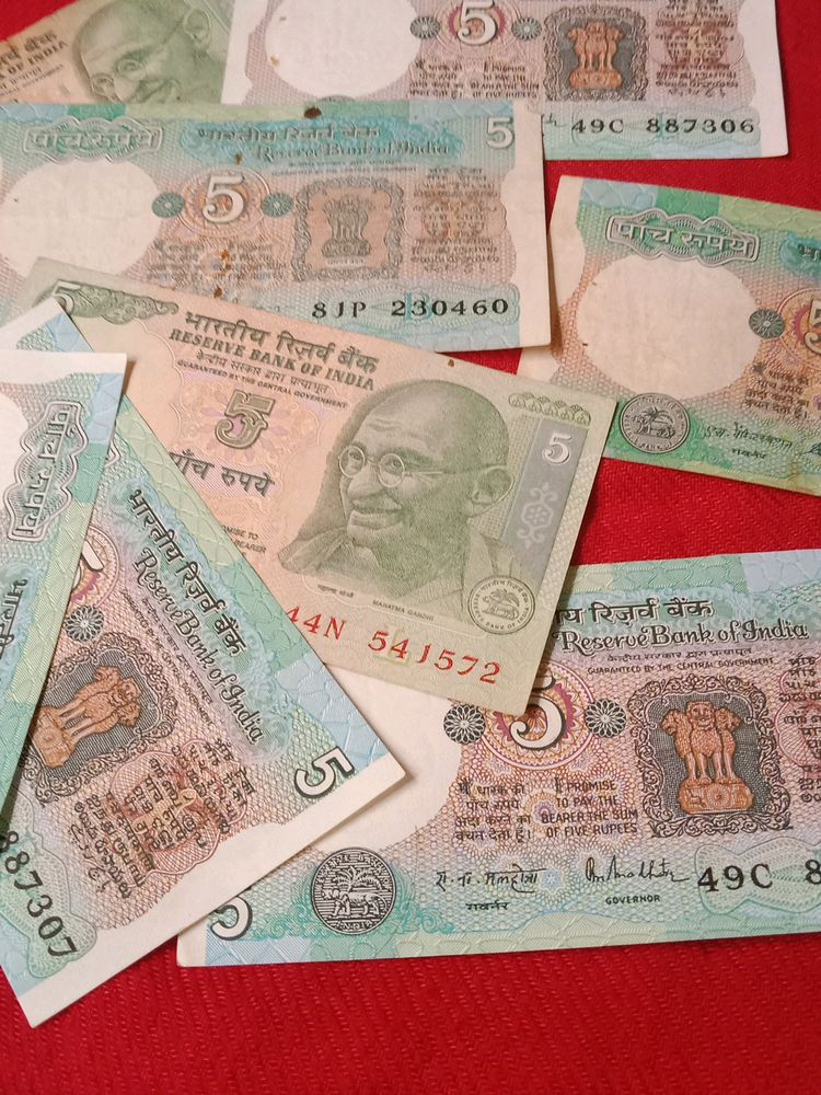 Vintage Indian 5 Rupee Notes