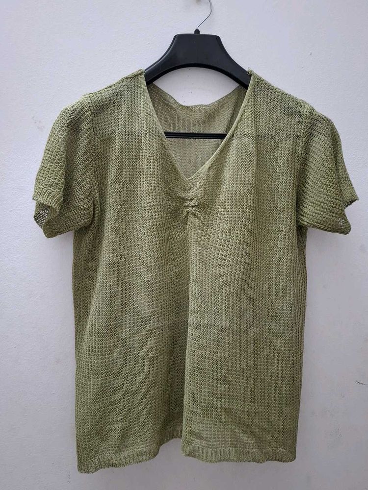 Olive Mesh boxy top