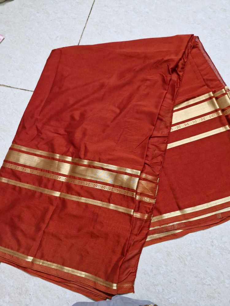 crepe silk saree- saffron colour