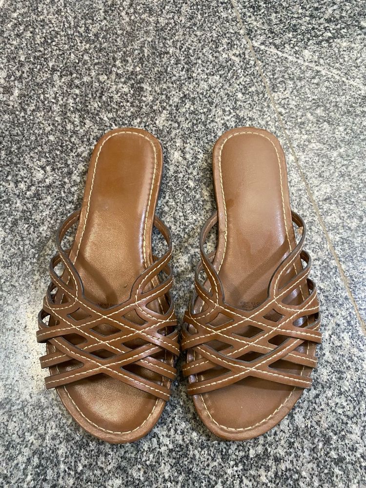 Stylish Brown Woven Flat Sandals-36