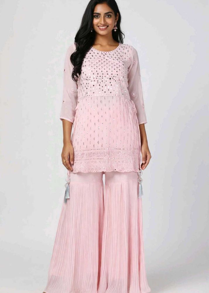 mirror work Sharara set pink