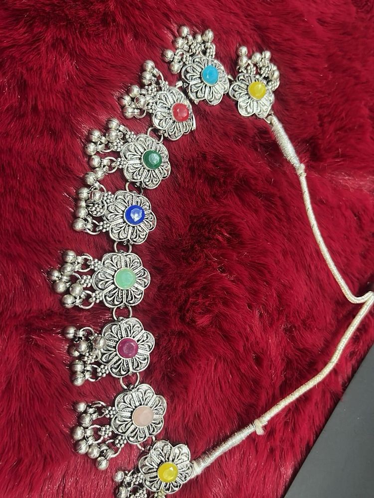 Boho Flower Choker with Colorful Stones