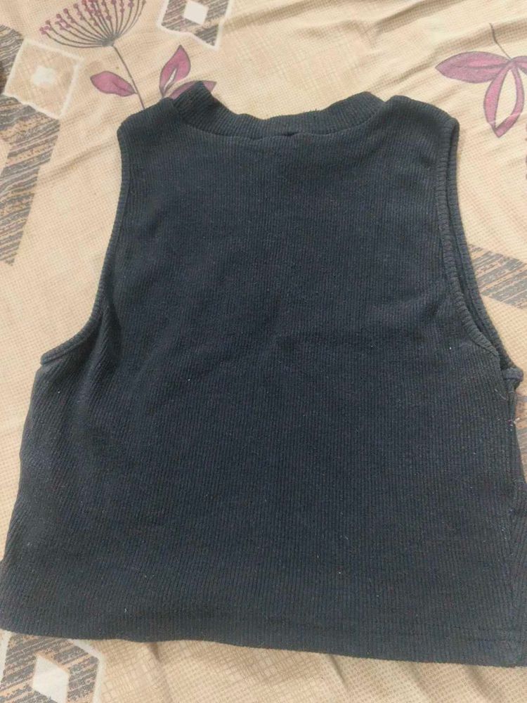 Black Ribbed Sleeveless Top