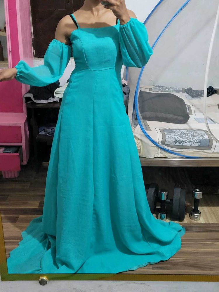Teal Off-Shoulder Maxi Dress