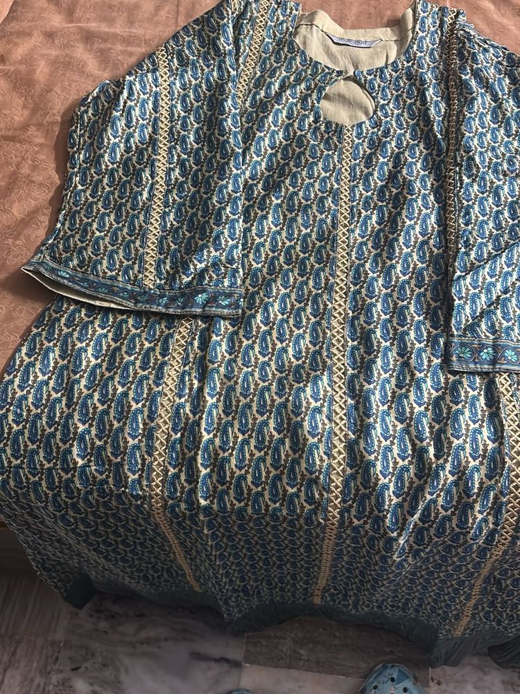 Bluish green Paisley Print Kurta