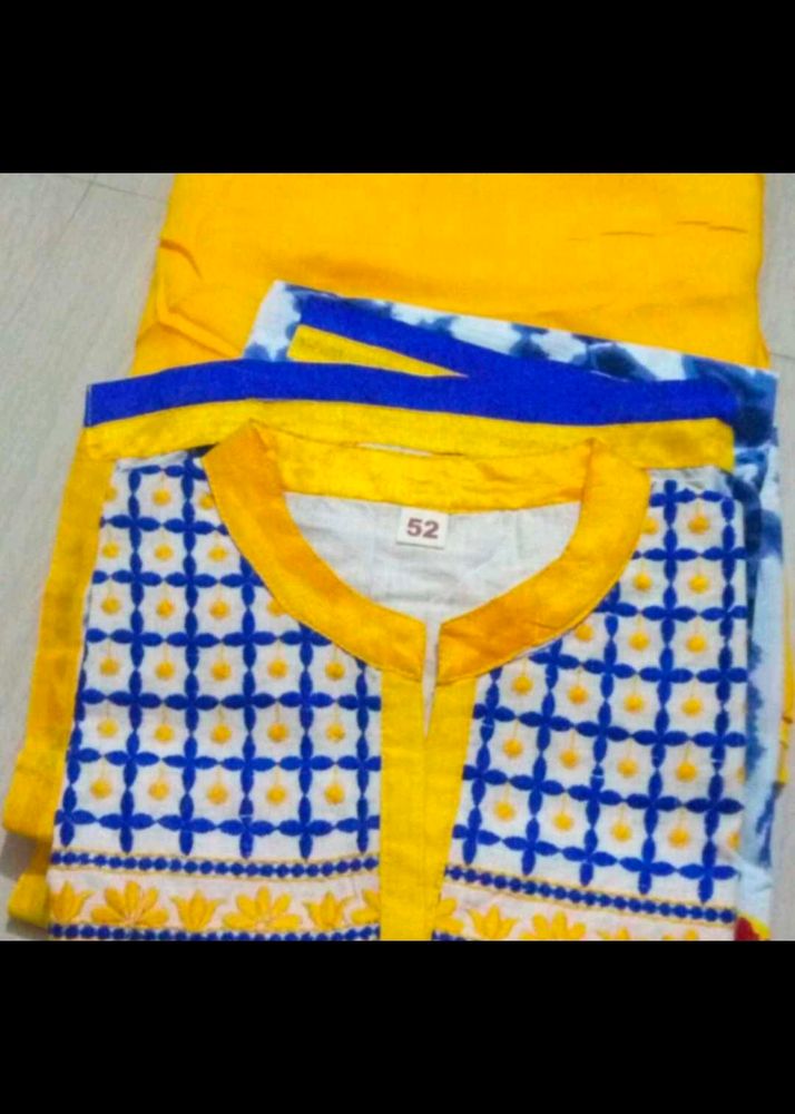 tie and dye Yellow Kurta Set with Blue Emb