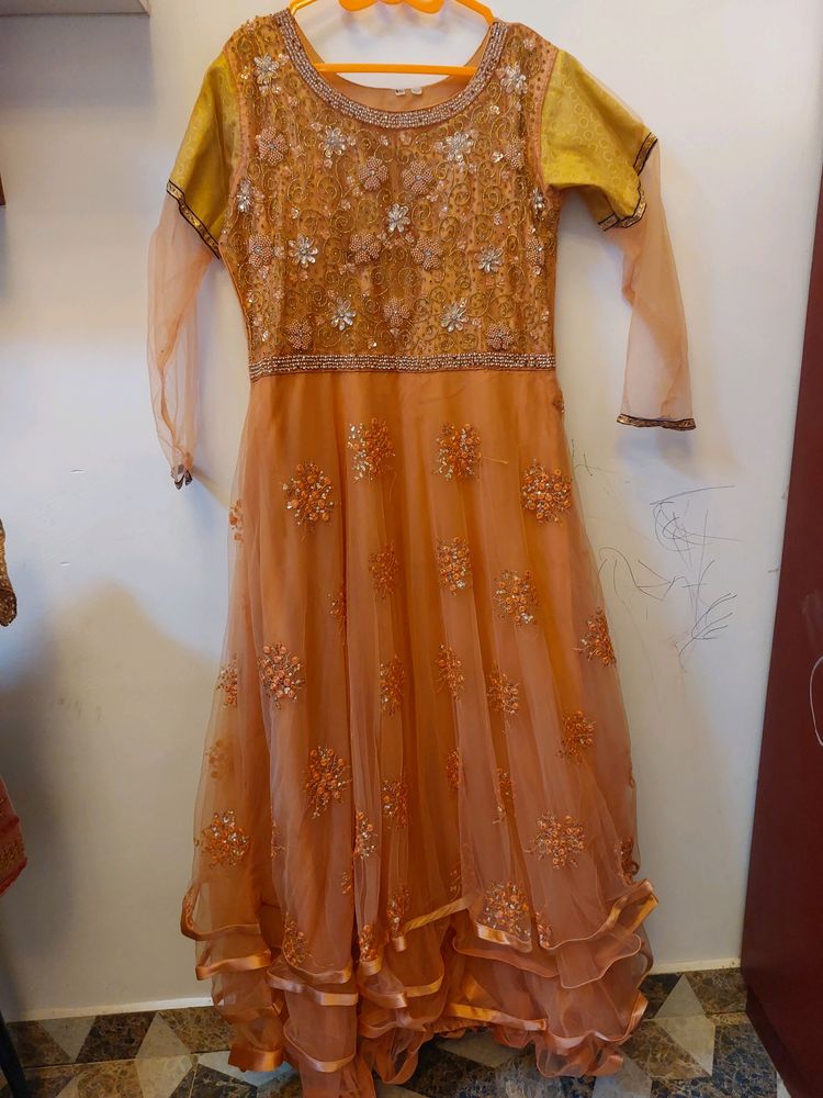Party Wear Peach Embellished Anarkali