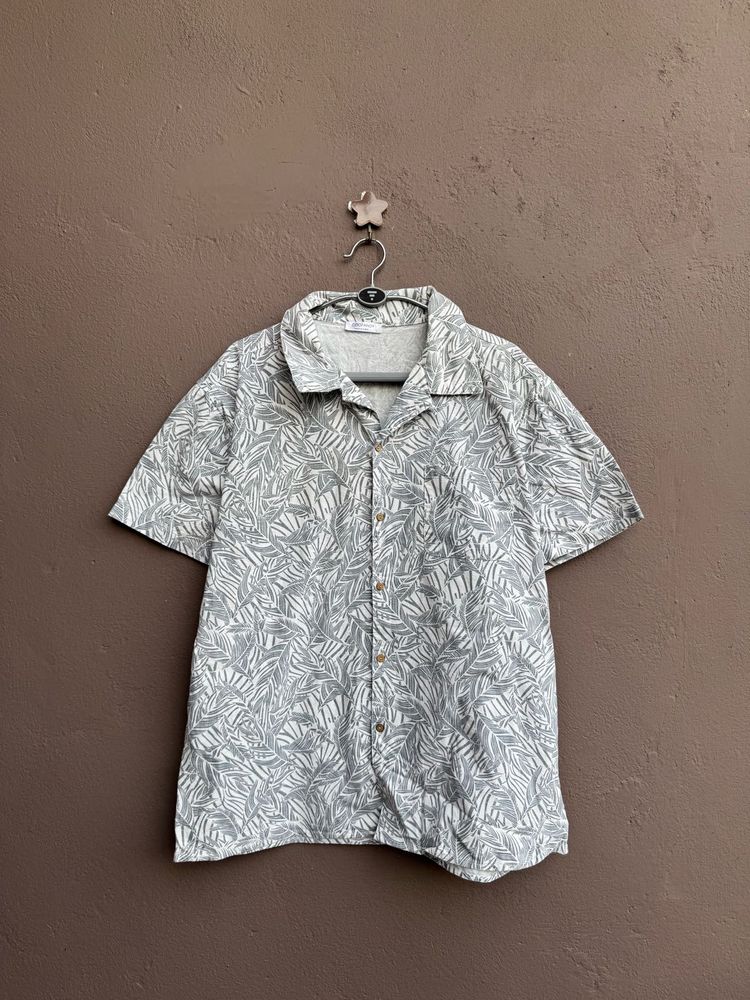 Men's Leaf Print Short Sleeve Shirt