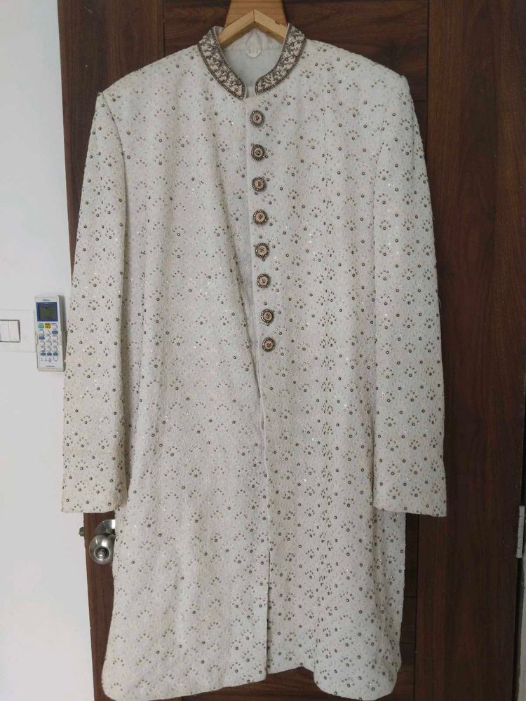 Men's White Embroidered Sherwani