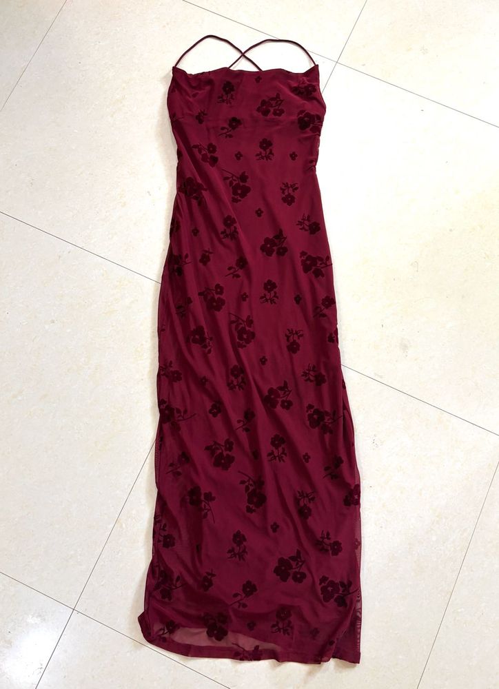 Burgundy Floral Maxi Dress