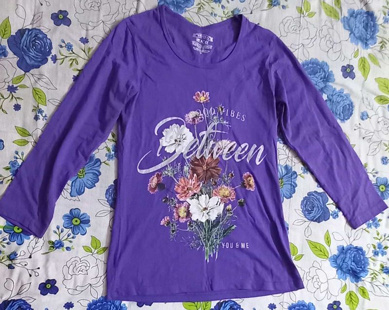 Purple Floral Print Long Sleeve Top
