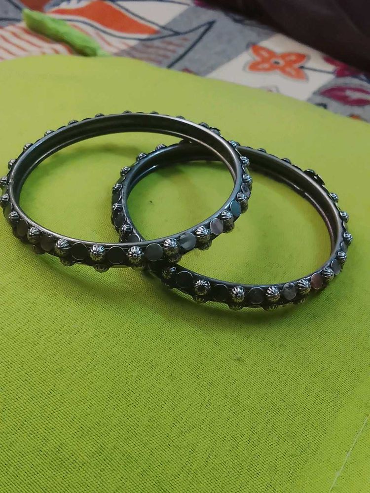 Oxidized Silver Bangles (Set of 2)