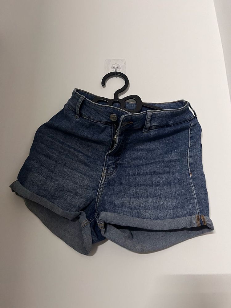Blue Denim Cuffed Shorts