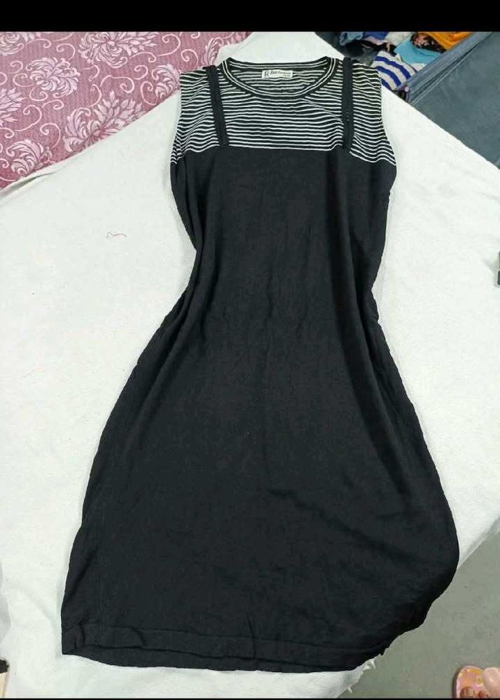 Sleeveless Striped Top Black Dress