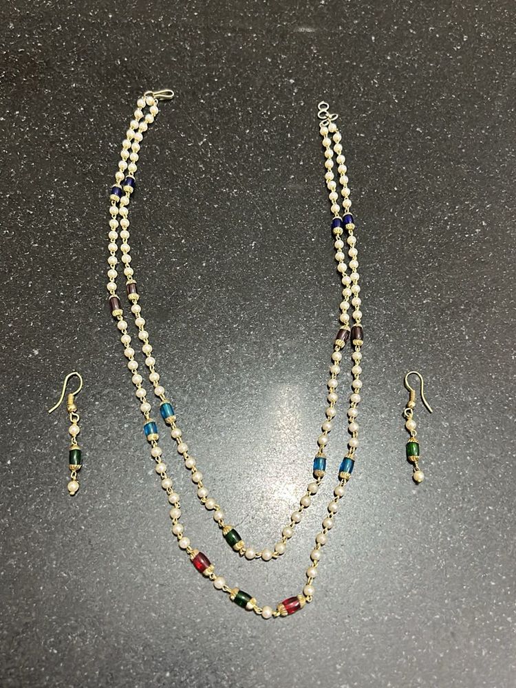 Elegant Pearl &amp; Gemstone Necklace Set