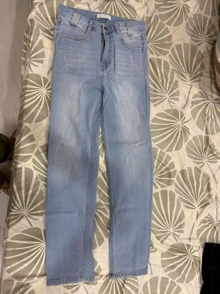 Light Wash Distressed Denim Jeans