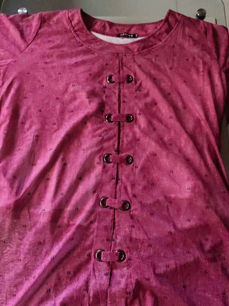 Purple Tunic Ck Print Withfront Buckle &amp; Sleevetie