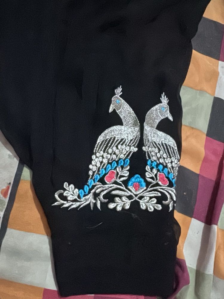 Elegant Black suit with Peacock Embroidery