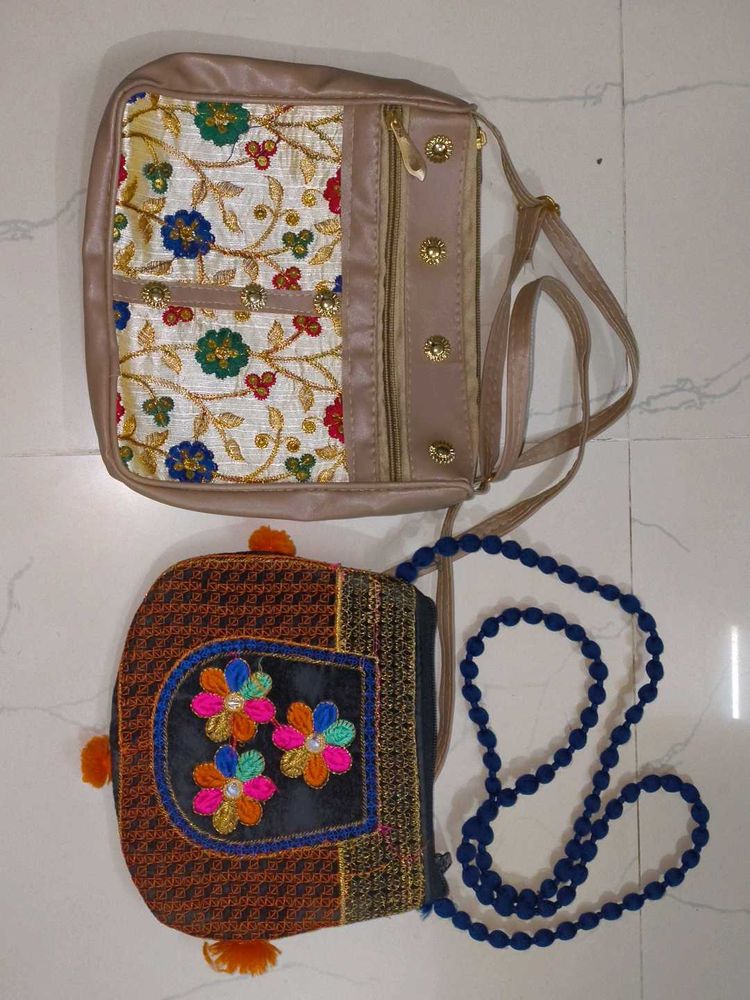Embroidered Shoulder Bags - Set of 2
