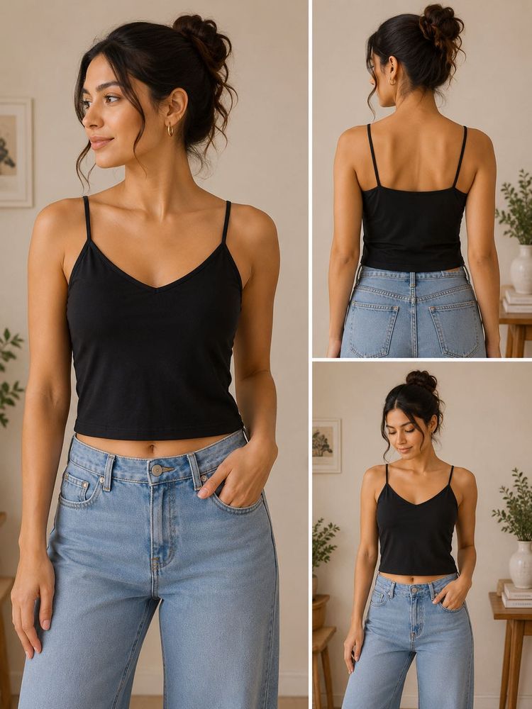 Pretty Little Thing Black Spaghetti Strap Crop Top