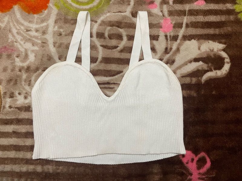 ZARA Ribbed White Crop Top