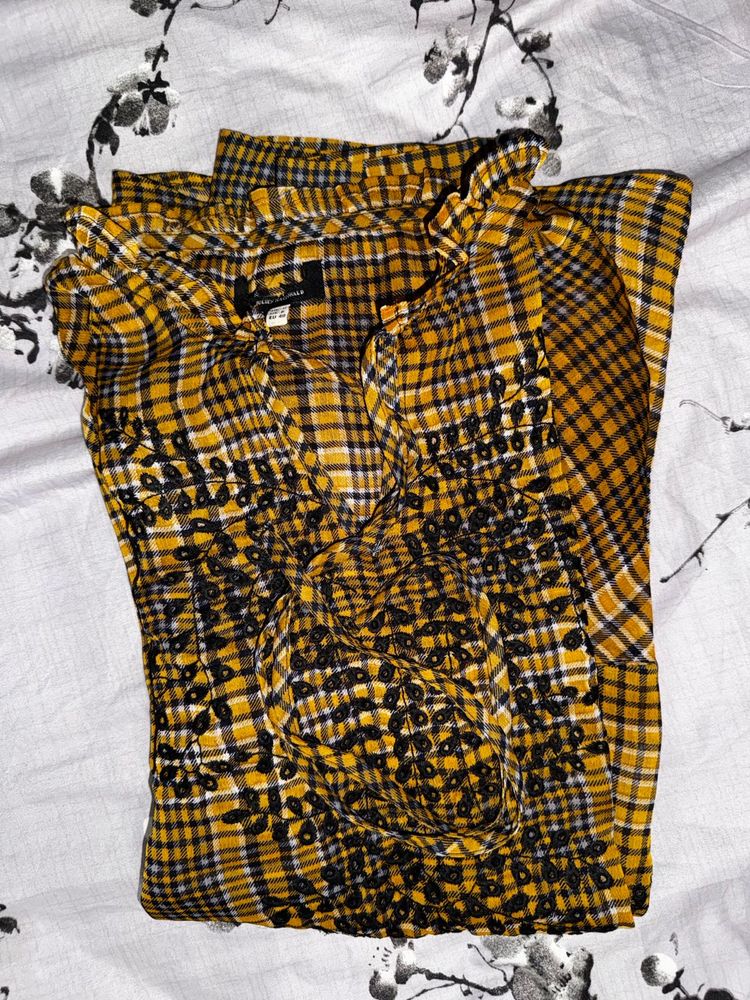 Yellow Plaid  with Black Embroidery