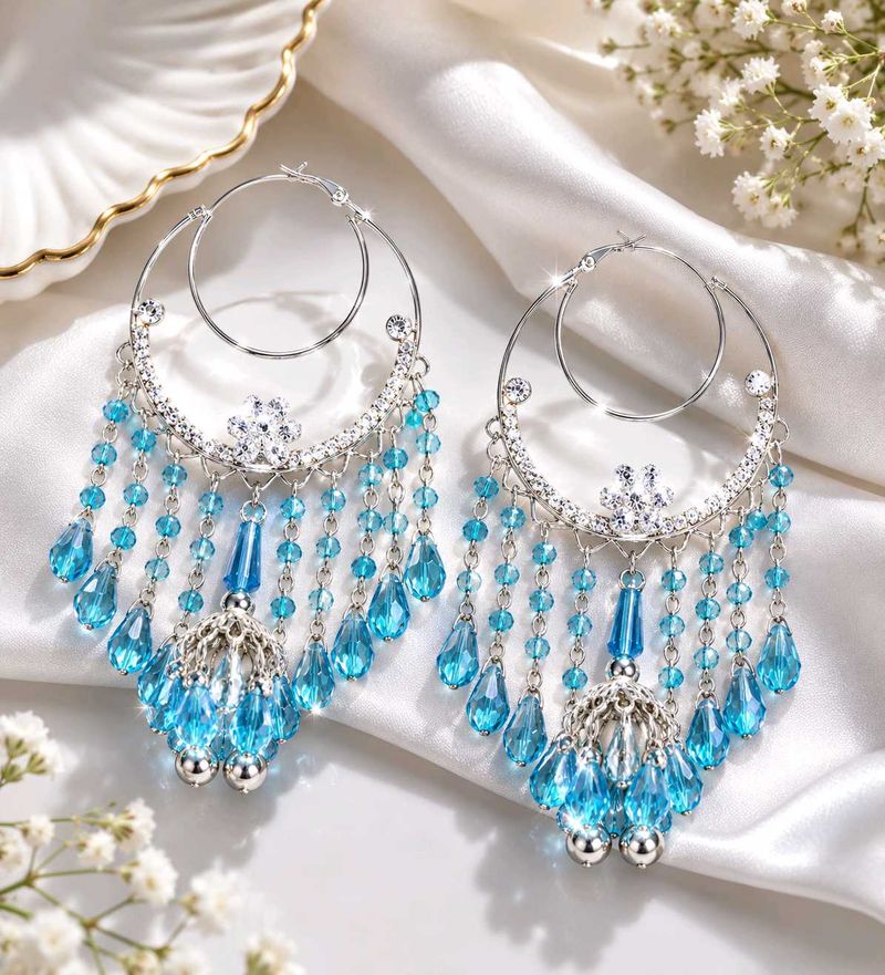 Stunning Blue Crystal Hoop Earrings