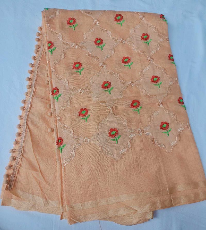 Elegant Peach Embroidered Dupatta