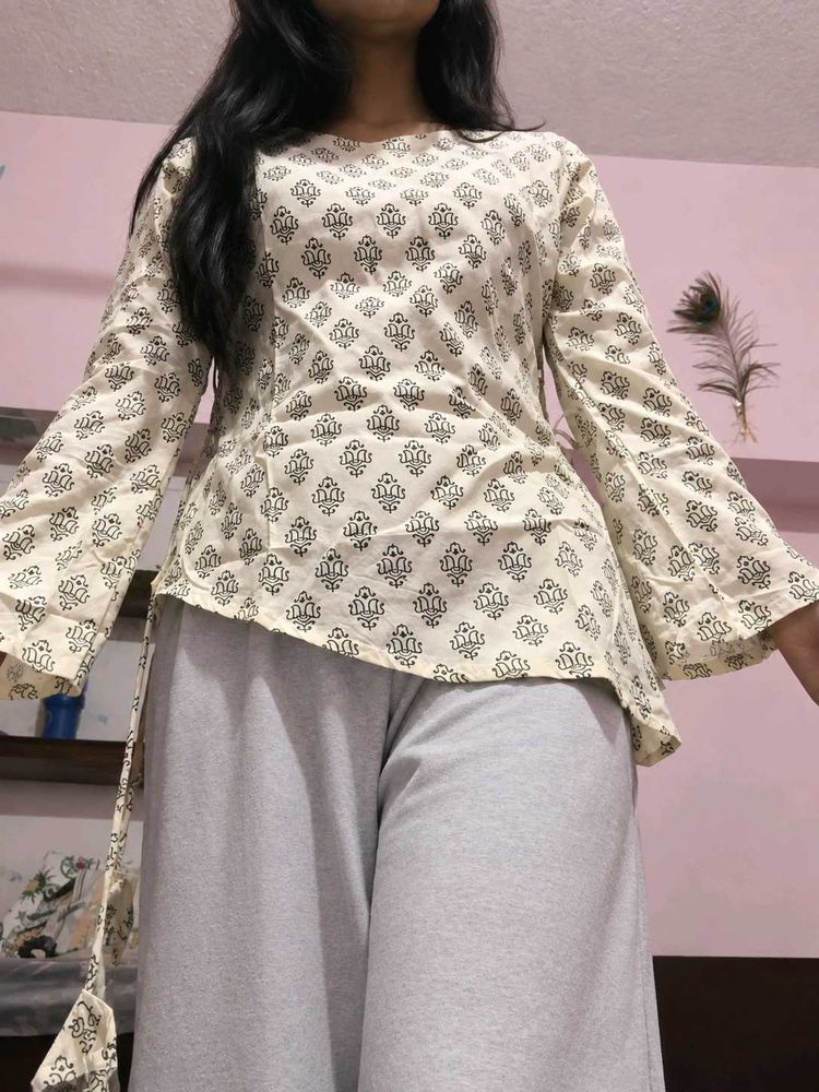 Cream Block Print Kurta