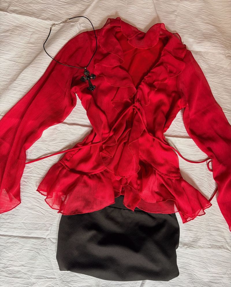 Vibrant Red Ruffled Blouse