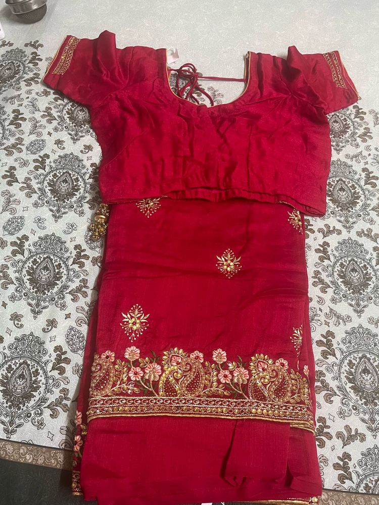 Red Embroidered Designer Saree