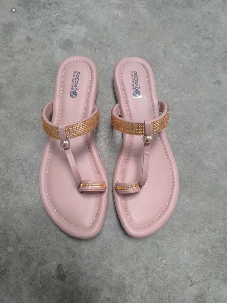 Stylish Pink Embellished Flat Sandals