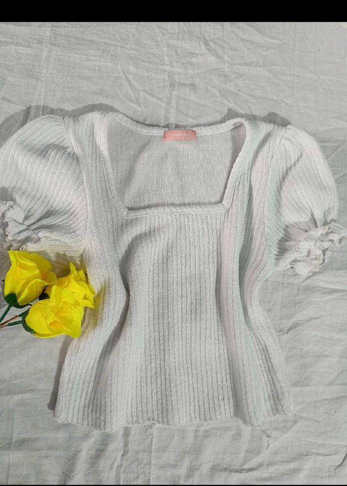 White Puff Sleeve Square Neck Top