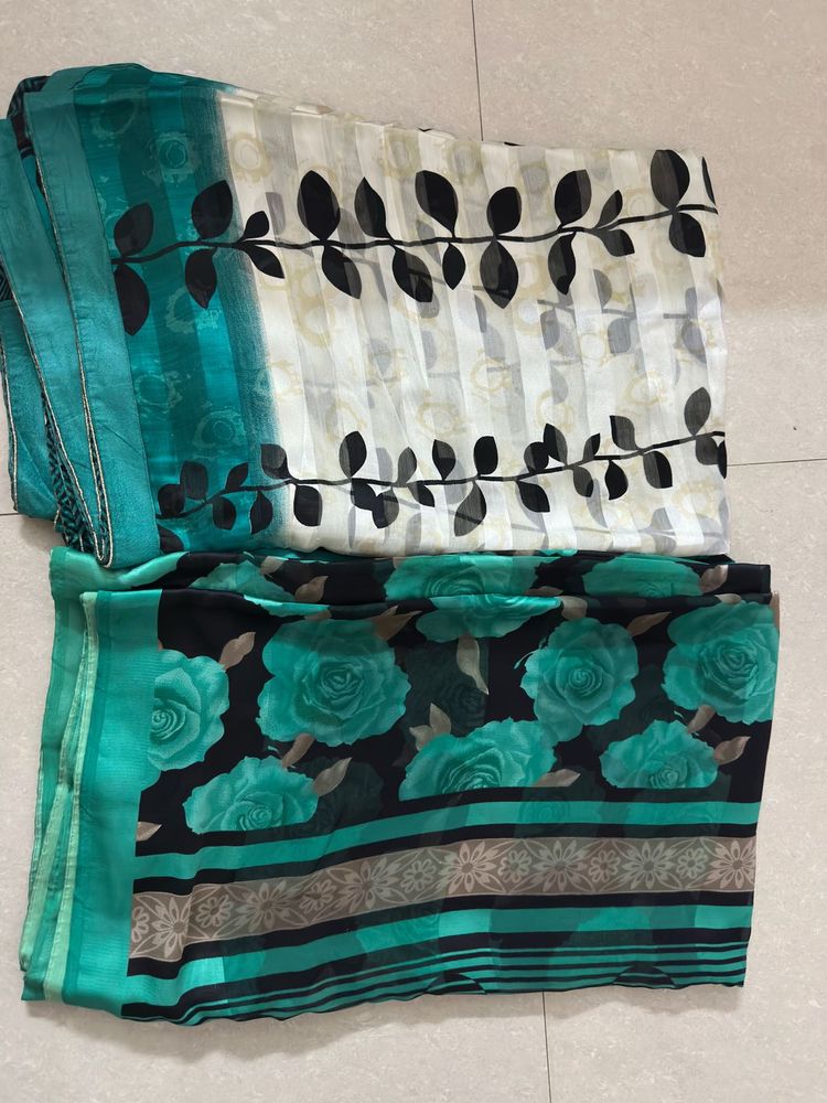Beautiful Printed Teal Saree