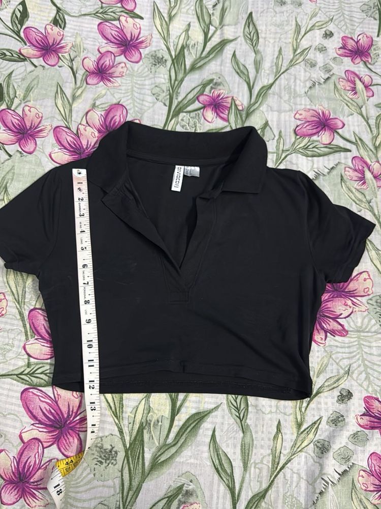 Black Collared Cropped Top