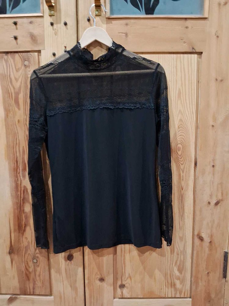 Elegant Black Lace Mock Neck Top